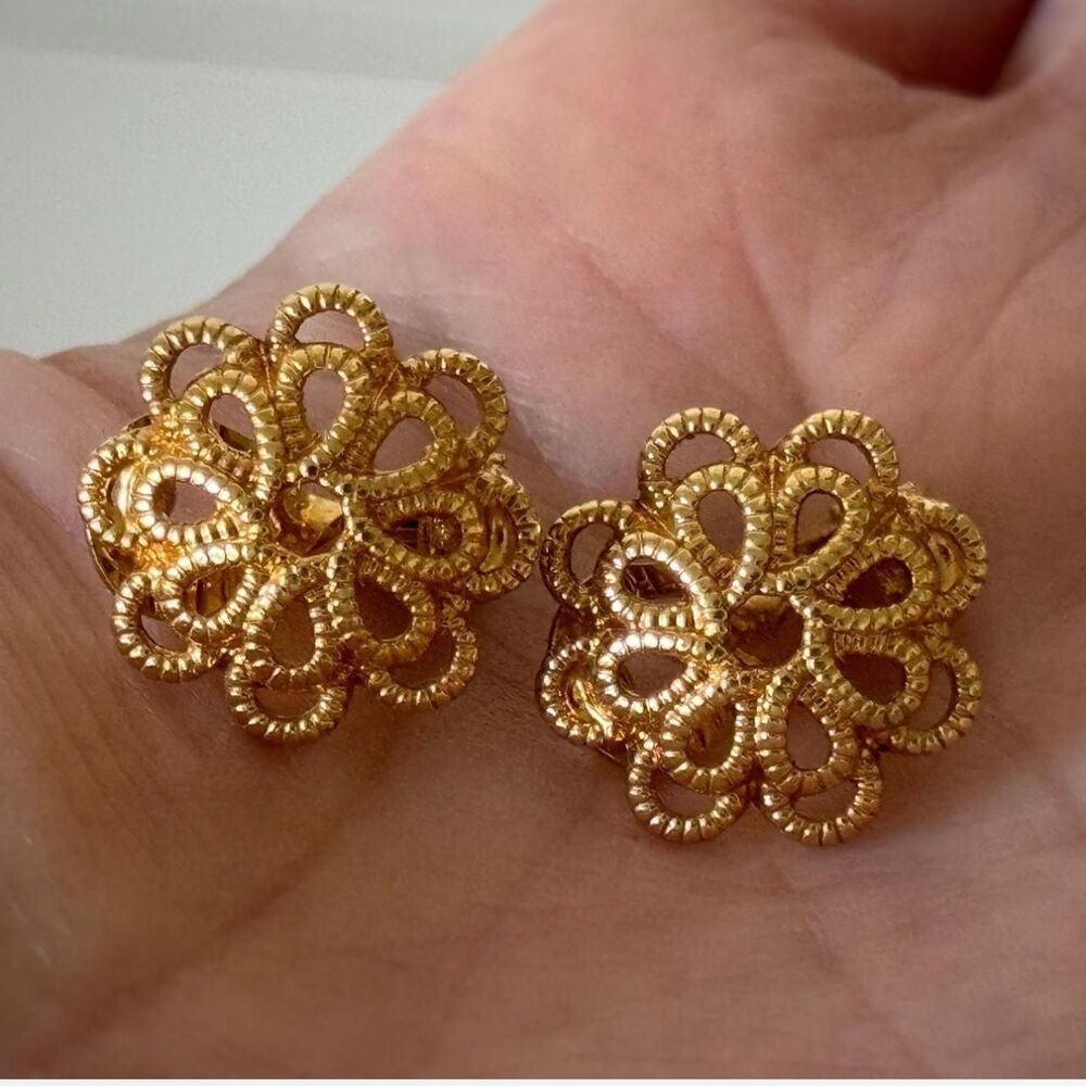 Vintage Monet Filigree Gold Tone Clip On Earrings